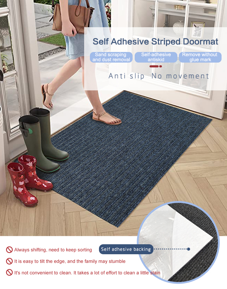 Indoor entrance floormat polyester double stripe rib doormat anti slip Self-adhesive Door mat(图1)