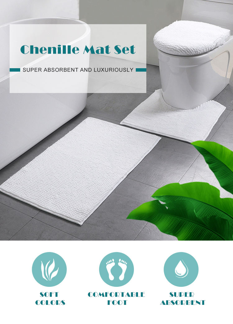 Source Factory Luxury chenille Soft Washable 3 Pcs Bathroom Non Slip Shaggy Bath Mats Set(图1)